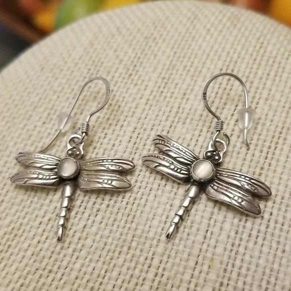 Sterling & Moonstone Dragonfly Earrings - Picture 1 of 5